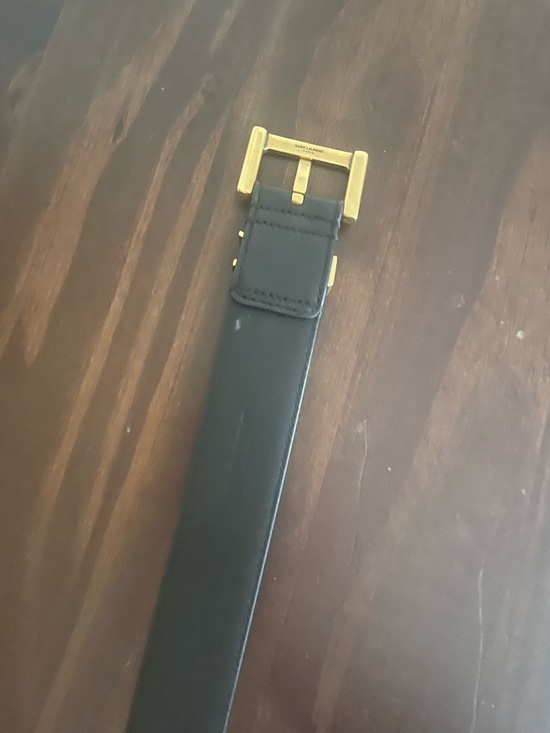 Saint Laurent Black Leather Belt with Gold YSL Accent main image 4